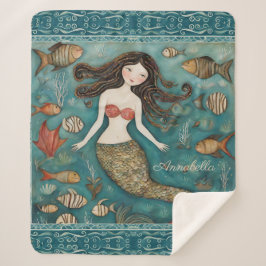 Mermaid Watercolor Personalisiert Sherpadecke