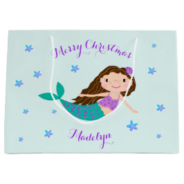 Mermaid Weihnachten Lila Glitzer Personalisiert Große Geschenktüte