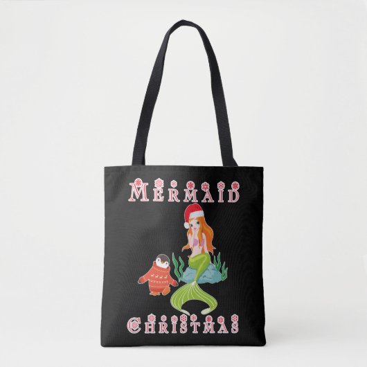 Mermaid Weihnachten und Funny Penguin Tasche (Vorderseite)