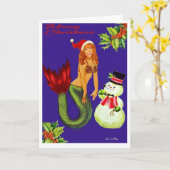 Mermaid Weihnachtskarte mit Weihnachtsmannmütze un Karte (Gelbe Blume)