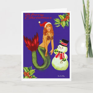 Mermaid Weihnachtskarte mit Weihnachtsmannmütze un Karte