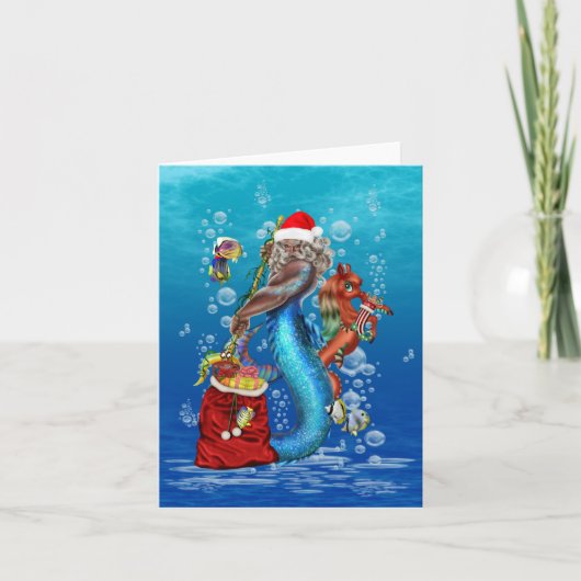 Mermaid Weihnachtsmann Karte (Vorderseite)