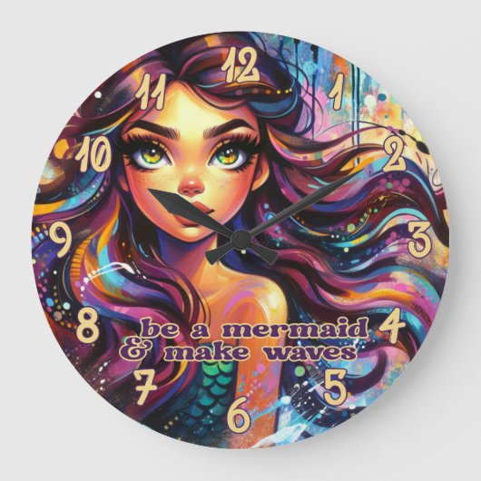 Mermaid Wellen Wall Clock Große Wanduhr (Vorderseite)