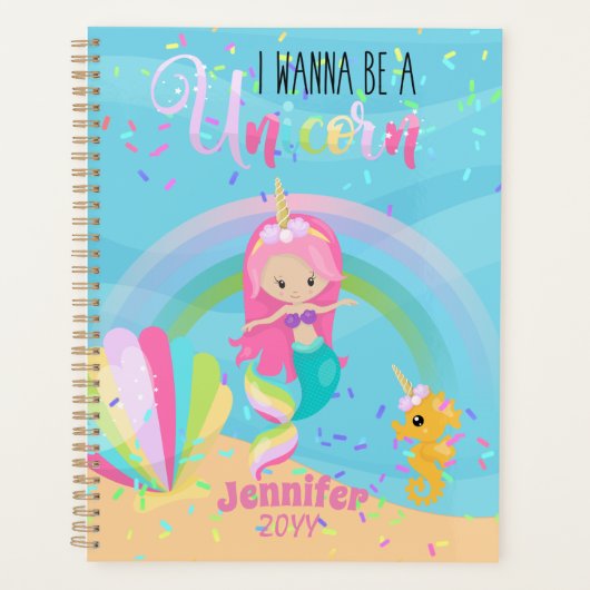 Mermaid will ein Einhorn-Girls-Journale werden Planer (Vorderseite)