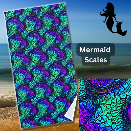 Mermaid Wirbel Scales Aqua Blue Lila Pink Strandtuch