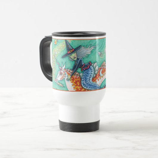 MERMAID WITCH, HALLOWEEN MERHORSE COMMUTER TASSE,  REISEBECHER (Vorderseite Links)
