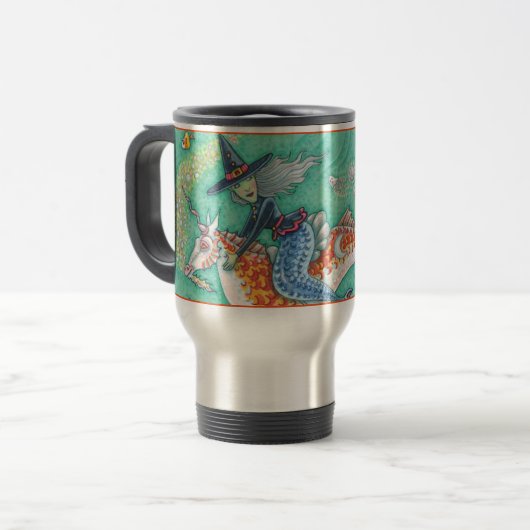 MERMAID WITCH, HALLOWEEN MERHORSE COMMUTER-TASSE REISEBECHER (Vorderseite Links)