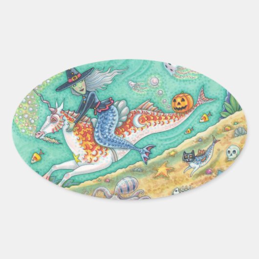 MERMAID WITCH, HALLOWEEN MERHORSE FANTASY STICKERS (Vorderseite)