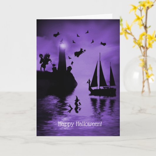 Mermaid Witch Lighthouse Spooks Halloween Karte (Gelbe Blume)