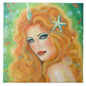 Mermaid with tropical fish art by Renee Lavoie   Fliese (Vorderseite)