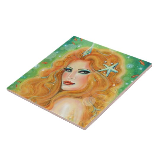 Mermaid with tropical fish art by Renee Lavoie   Fliese (Seite)