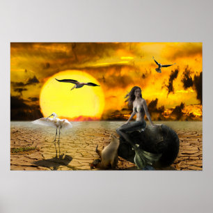 Mermaid Wüste Fantasy Art Poster
