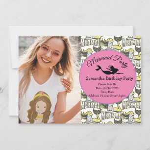 Mermaid Yellow Geburtstagsparty Einladung
