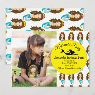 Mermaid Yellow Geburtstagsparty Einladung