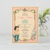 Mermaid zum ersten Geburtstag Einladung pink 1. Ge (Stehend Vorderseite)