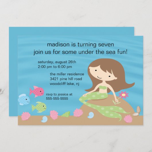 Mermaid zum Geburtstag Einladung (Vorne/Hinten)