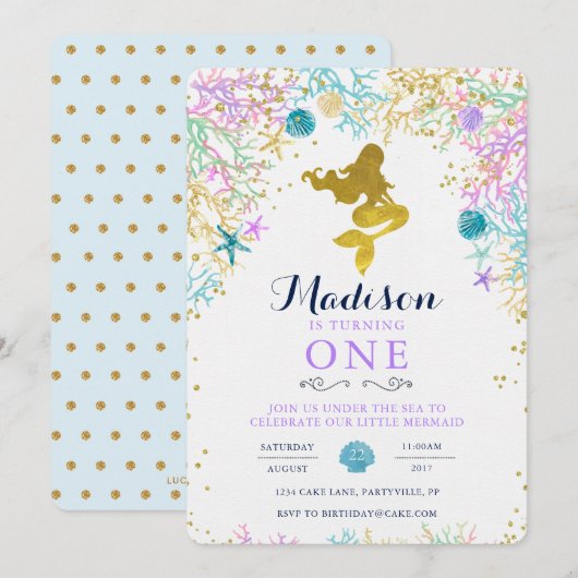 Mermaid zum Geburtstag Einladung (Vorne/Hinten)