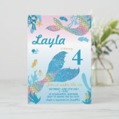Mermaid zum Geburtstag Einladung (Stehend Vorderseite)