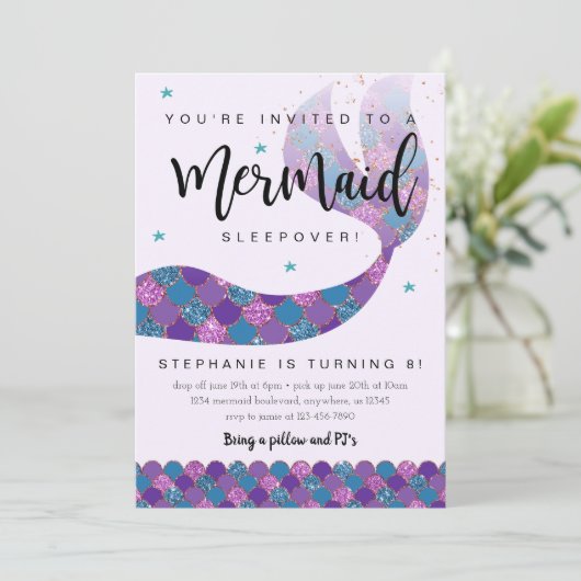 Mermaid zum Geburtstag Einladung für Leepover (Stehend Vorderseite)