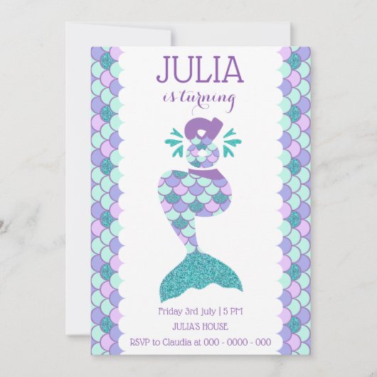 Mermaid zum Geburtstag Einladung unter dem Party (Vorderseite)