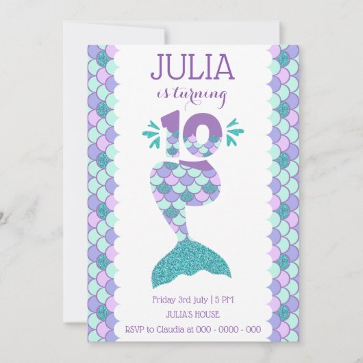 Mermaid zum Geburtstag Einladung unter dem Party (Vorderseite)