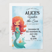 Mermaid zum Geburtstag Einladung unter der Meeresk (Vorne/Hinten)
