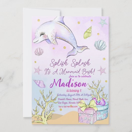 Mermaid zum Geburtstag Einladung unter Wasser (Vorderseite)