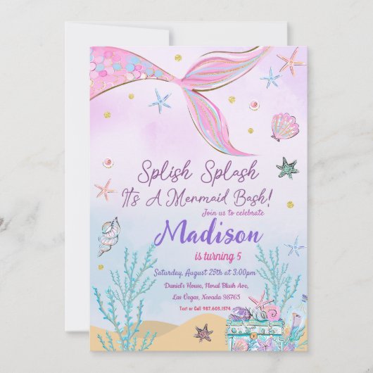 Mermaid zum Geburtstag Einladung unter Wasser (Vorderseite)