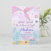 Mermaid zum Geburtstag Einladung unter Wasser (Stehend Vorderseite)