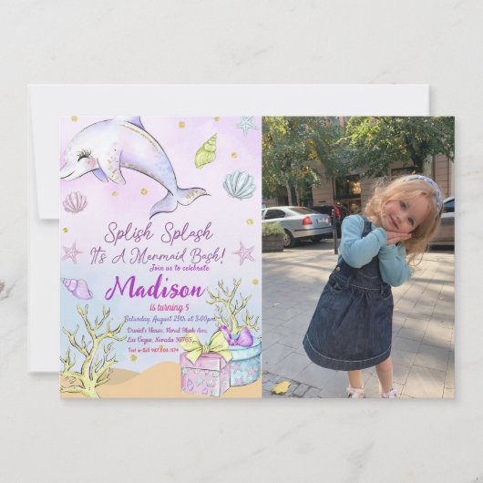 Mermaid zum Geburtstag Einladung unter Wasser (Vorderseite)