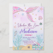 Mermaid zum Geburtstag Einladung unter Wasser (Vorderseite)