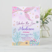 Mermaid zum Geburtstag Einladung unter Wasser (Stehend Vorderseite)