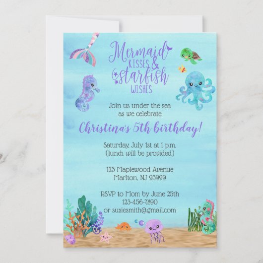 Mermaid zum Geburtstag Einladungen für Mädchen (Vorderseite)