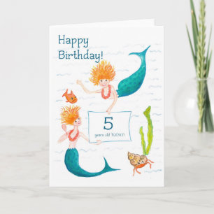 Mermaids 5th Birthday Card Karte