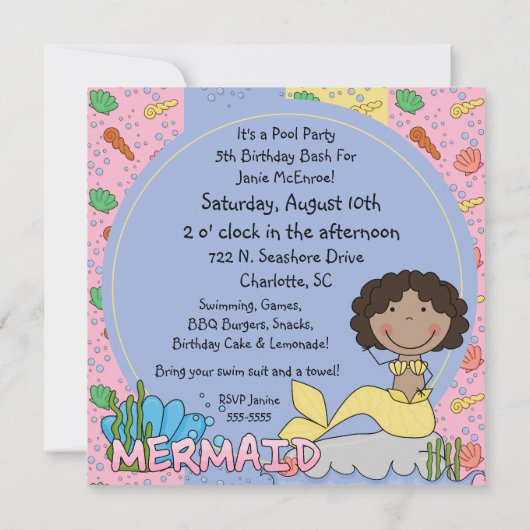 Mermaids (African American Girl) Einladung (Rückseite)