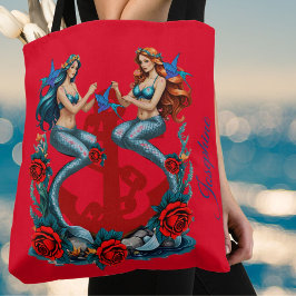 Mermaids Anchor Floral Red Blue Tasche