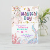 Mermaids and Unicorns Magical Birthday invitation Einladung (Stehend Vorderseite)