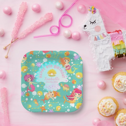 Mermaids Aquamarin Pappteller (Party)