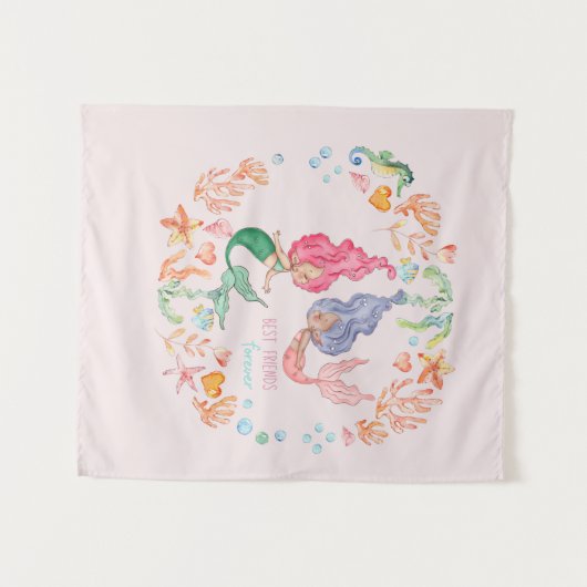 Mermaids Best Friends Forever BESTE FREUNDIN Perso Wandteppich (Vorderseite (Horizontal))