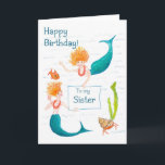 Mermaids Birthday Card for a Sister Karte<br><div class="desc">Birthday card for a sister with mermaids,  from a watercolour painting by Judy Adamson. Inside is left blank for your own message. Matching ohrs and other greeting cards.</div>