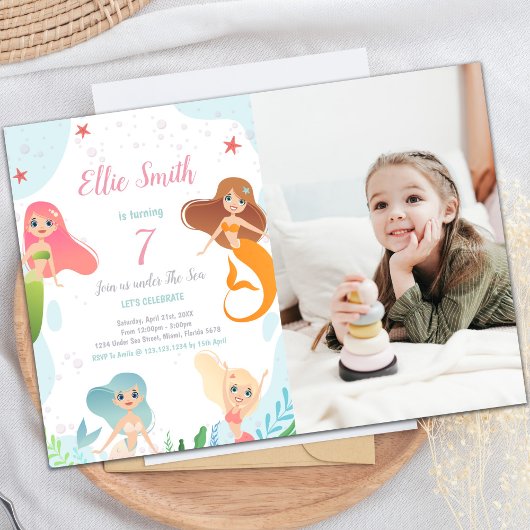 Mermaids Birthday Under the sea Invitations Foto Einladung