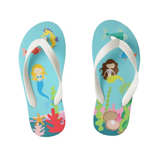 Mermaids Blonde & Brünettes Unterseeleben Kinderbadesandalen (Fußbett)