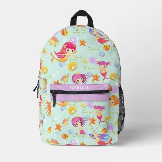 Mermaids Blue Bedruckter Rucksack (Vorderseite)