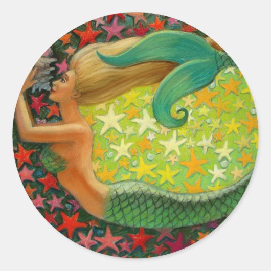Mermaid's Circle Fantasy Mermaid Art Runder Aufkleber (Vorderseite)