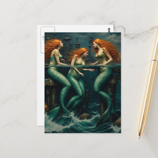 Mermaids Come To the Pier Once a Year Postkarte (Vorderseite/Rückseite Beispiel)
