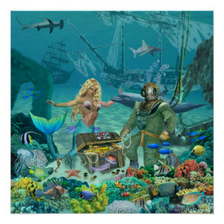 Mermaid's Coral Reef Treasure Poster