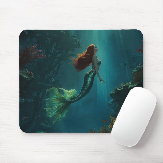 Mermaid's Dream Fantasy Art Underwater Scene Mousepad (Mit Mouse)