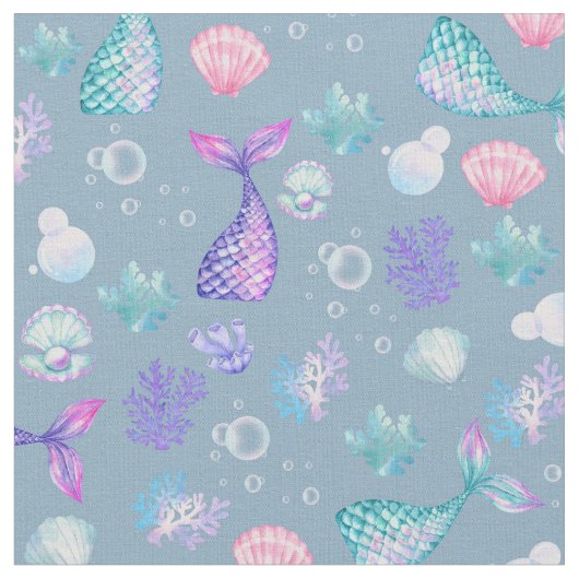 Mermaids Dream on Gray-Blue Stoff (Nahaufnahme)