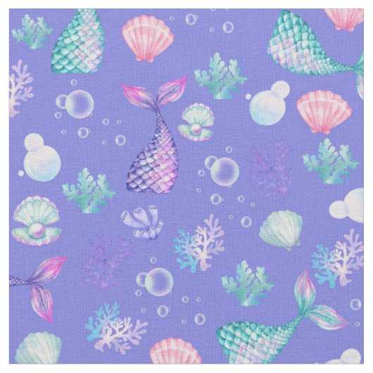 Mermaids Dream on Medium Slate Blue Stoff (Nahaufnahme)