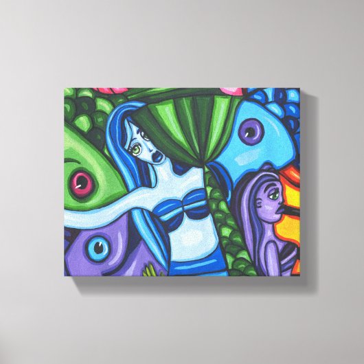 Mermaids Fish Abstrakt Original Art Malerei Leinwanddruck (Vorderseite)